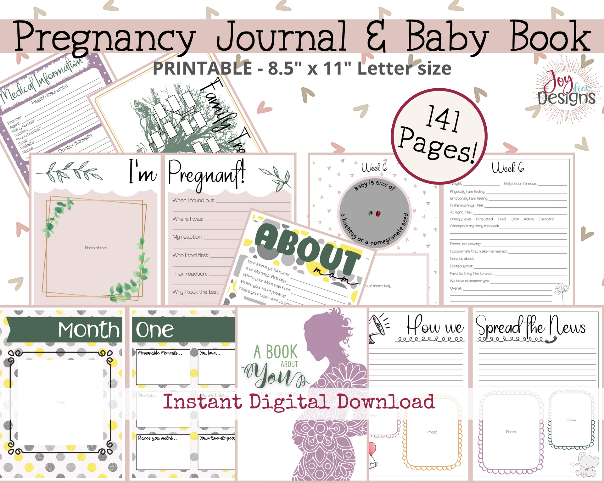 Complete Printable Pregnancy Journal Memory Book to Track From Concept – Joy Dean Designs for Diy Free Printable Pregnancy Journal
