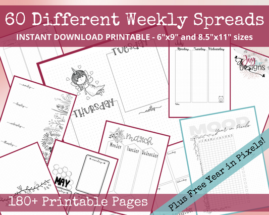 PreMade Weekly Planner Printable Bullet Dotted Journal Pages | Instant Download Printable Planner | Weekly Bujo Inserts Template PDF 2 Sizes