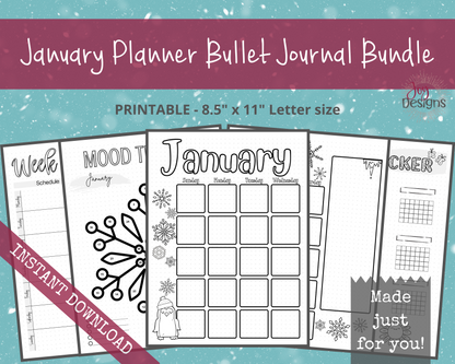 January Pre-Made Bullet Dotted Journal Pages Instant Download Printable Planner Undated Bujo