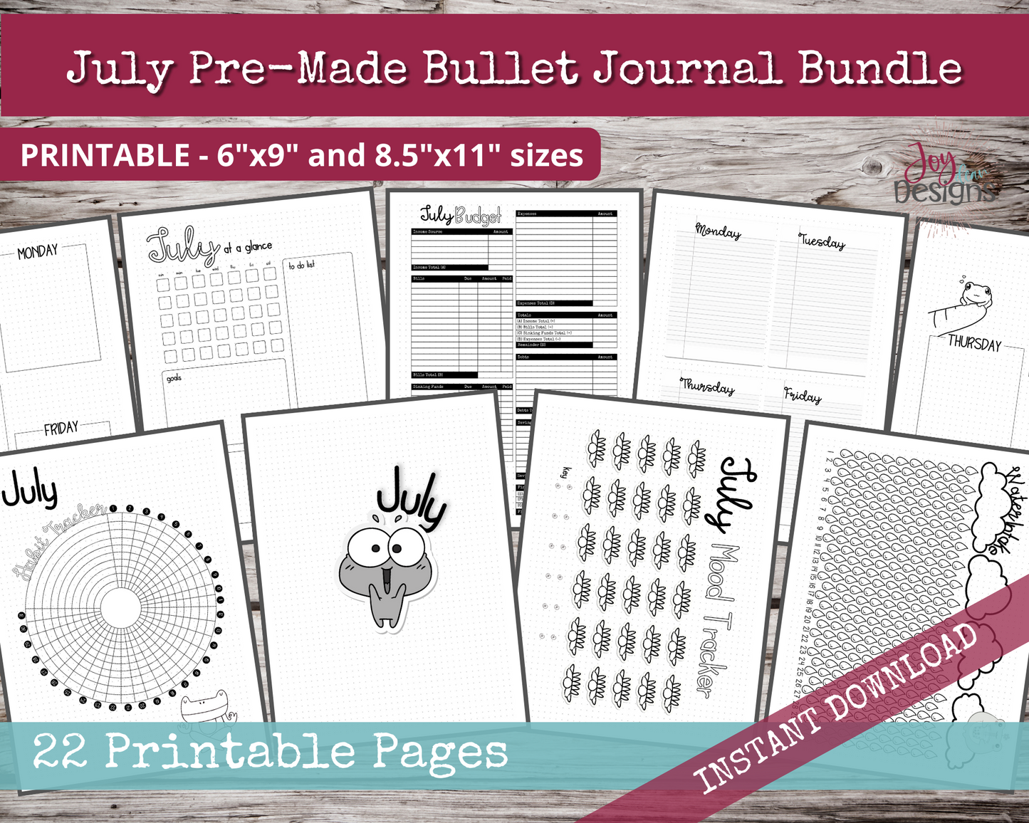 July PreMade Bullet Dotted Journal Planner Pages | Instant Download Printable Planner | Weekly Bujo Inserts Template PDF 2 Sizes