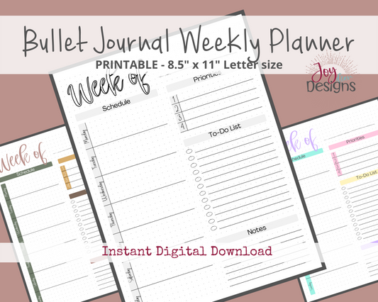 Weekly Planner Bullet Dotted Journal Pages Instant Download Printable Planner Bujo