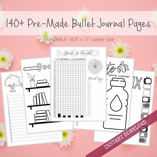 The Simple: Complete Pre-Made Bullet Dotted Journal Pages Instant Download Printable Planner