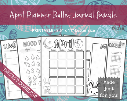 April Pre-Made Bullet Dotted Journal Pages Instant Download Printable Planner Undated