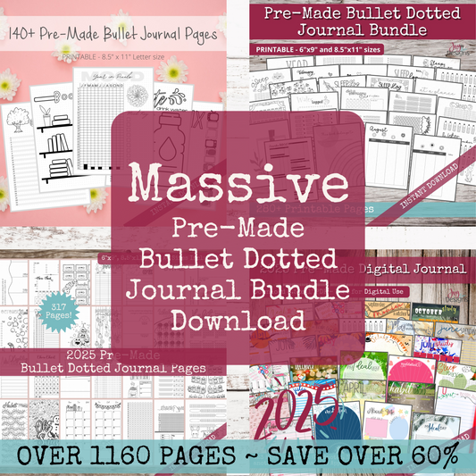 Massive Pre-Made Bullet Dotted Journal Pages Bundle; Instant Download Printable Dotted Planner for 2025. Track Anxiety & Mental Health.