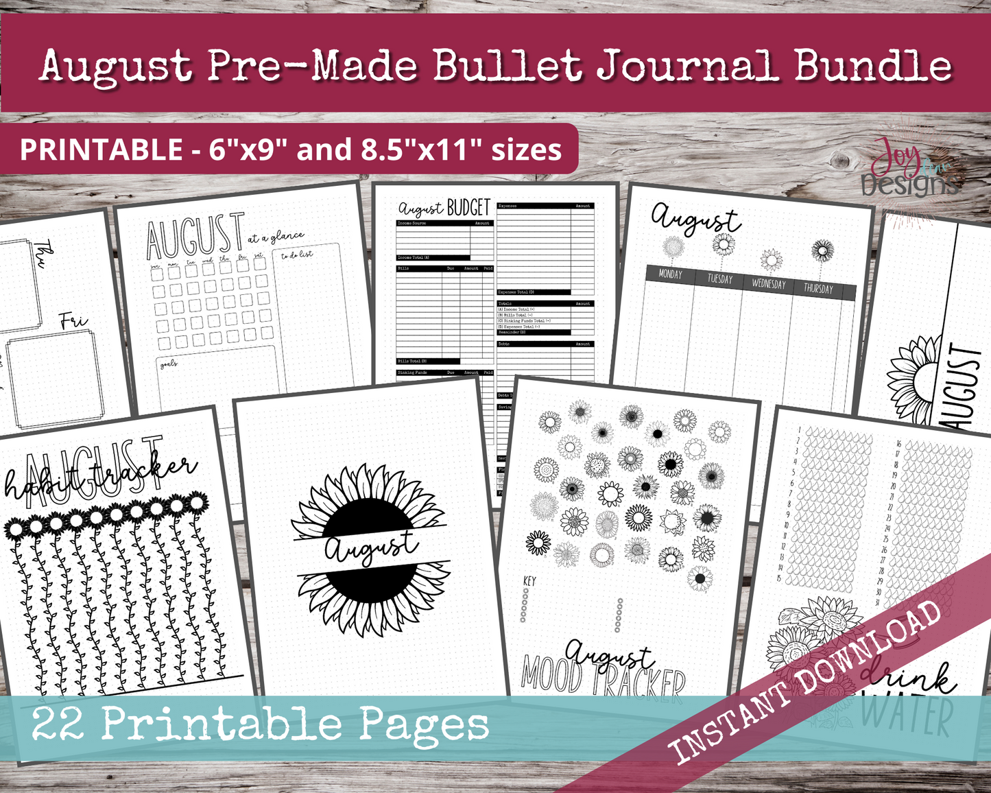 August PreMade Bullet Dotted Journal Planner Pages | Instant Download Printable Planner | Weekly Bujo Inserts Template PDF 2 Sizes