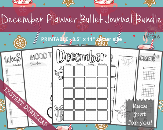 December Pre-Made Bullet Dotted Journal Pages Instant Download Printable Planner Undated