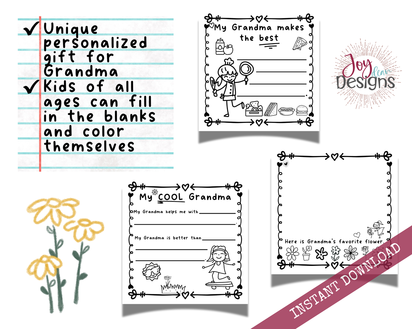 Grandma! I Wrote a Book About You! Awesome Fill in the Blank Book With Prompts for Kids to Fill With Their Own Words: Instant Download Printable