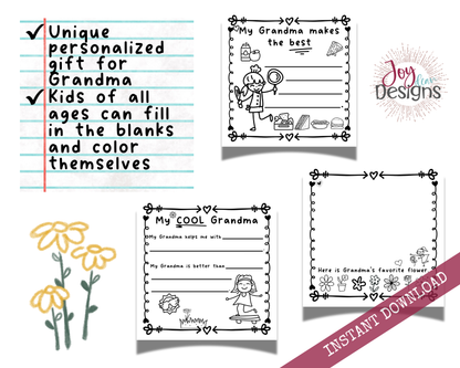 Grandma! I Wrote a Book About You! Awesome Fill in the Blank Book With Prompts for Kids to Fill With Their Own Words: Instant Download Printable