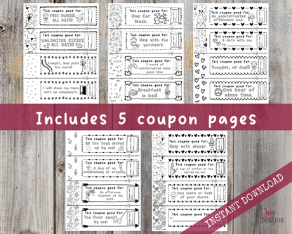 Daddy and Me Coupons: 20 Vouchers to Color, Cut out and Give to Dad. Plus Bonus Pages With Prompts About Father, Instant Download Printable