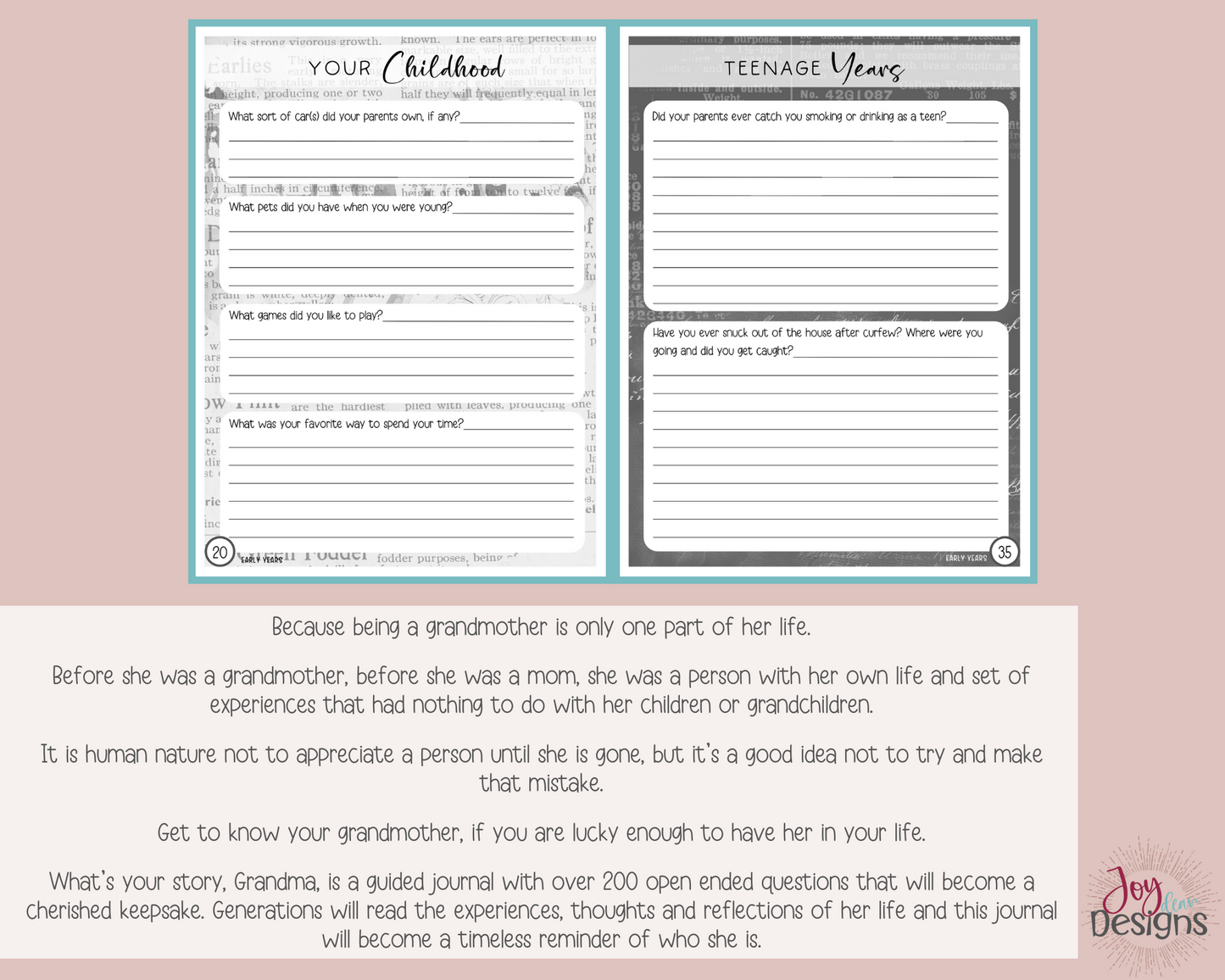 What's Your Story, Grandma? A Grandmother's Guided Notebook Over 200 Open Ended Journal Questions for Grandma: Instant Download Printable