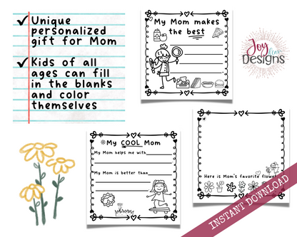 Mom! I Wrote a Book About You! Awesome Fill in the Blank Book With Prompts for Kids to Fill With Their Own Words: Instant Download Printable