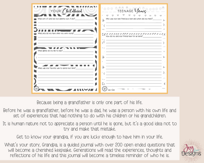 What's Your Story, Grandpa? A Grandfather's Guided Notebook With Over 200 Open Ended Journal Questions for Grandpa: Download Printable File