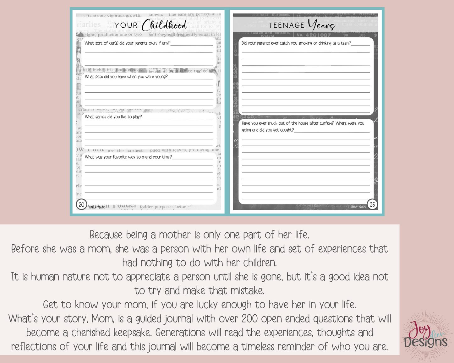 What's Your Story, Mom? A Mother's Guided Notebook With over 200 Open Ended Journal Questions for Mom: Instant Download Printable