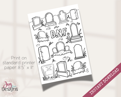 DNF Did Not Finish Graveyard Reading Tracker Journal Page Instant Download Printable Reading Log