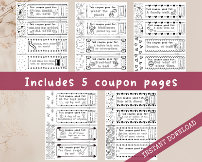 Mommy and Me Coupons: 20 Vouchers to Color, Cut out and Give to Mom. Plus Bonus Pages With Prompts About Mother, Instant Download Printable