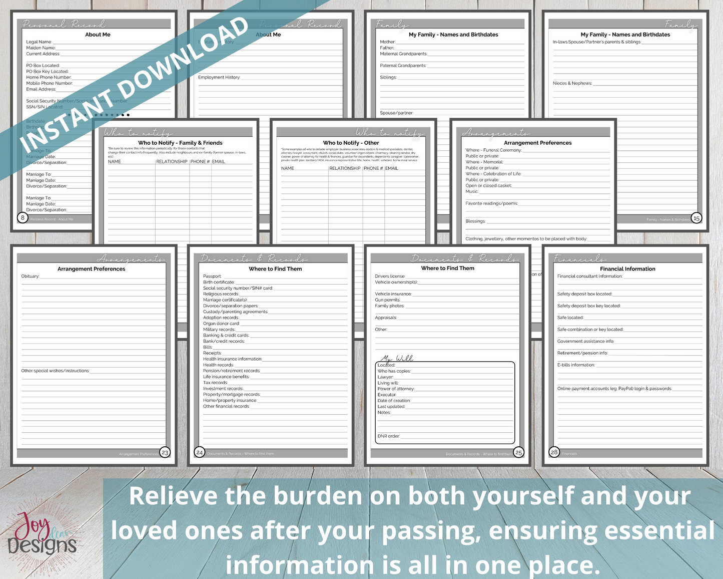 When I Die Planner | Death, Estate, Funeral Planner Organizer, Practical Notes For Those You Leave Behind: Instant Download Printable