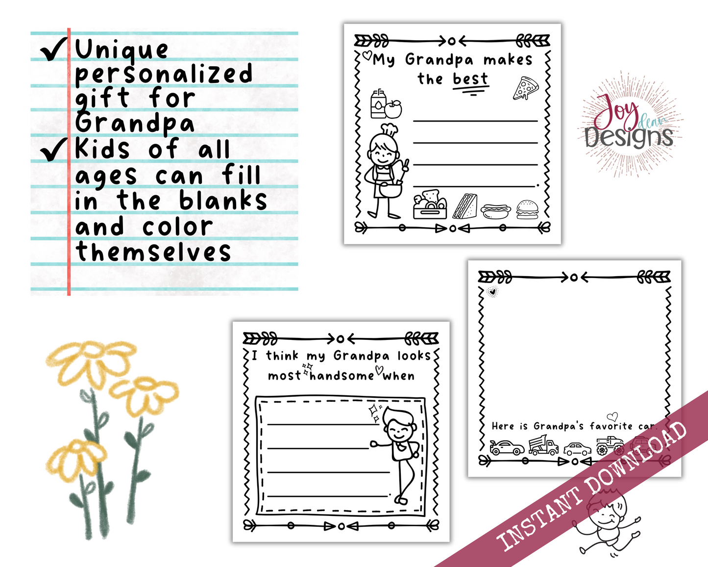 Grandpa! I Wrote a Book About You! Instant Download Printable Fill in the Blank Pages With Prompts for Kids to Fill in for Their Grandfather