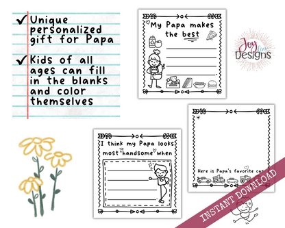 Papa! I Wrote a Book About You! Instant Download, Printable Fill in the Blank Pages With Prompts for Kids to Fill in for Their Papa