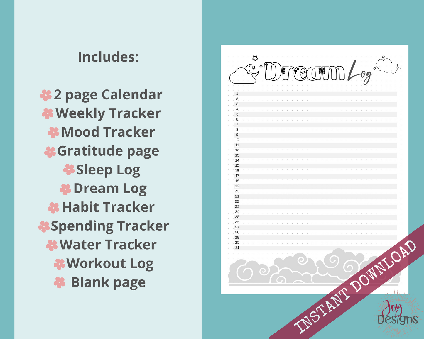 May Pre-Made Bullet Dotted Journal Pages Instant Download Printable Planner Undated