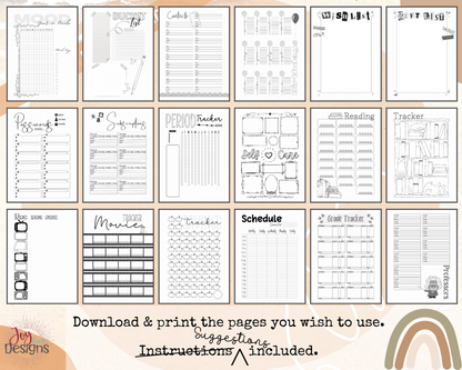 PreMade Student Bullet Dotted Journal Planner Pages | Instant Download Printable Planner | Weekly Bujo Inserts Template PDF 2 Sizes