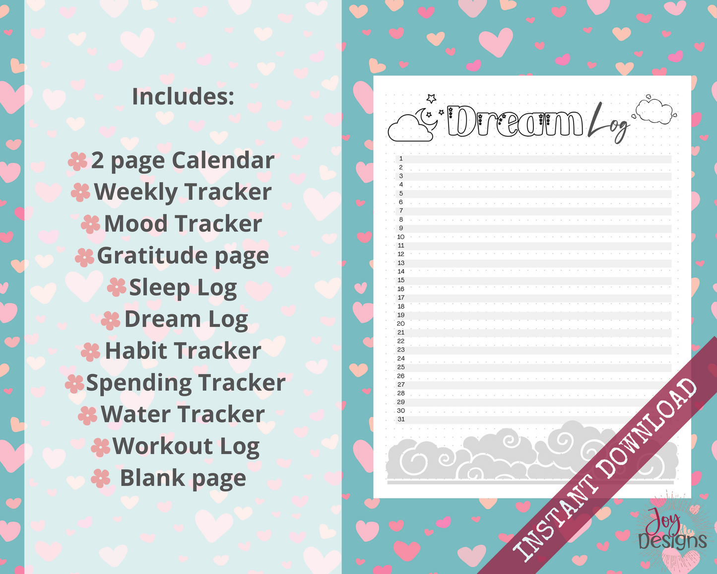 February Pre-Made Bullet Dotted Journal Pages Instant Download Printable Planner Undated