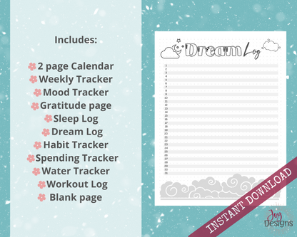 January Pre-Made Bullet Dotted Journal Pages Instant Download Printable Planner Undated Bujo