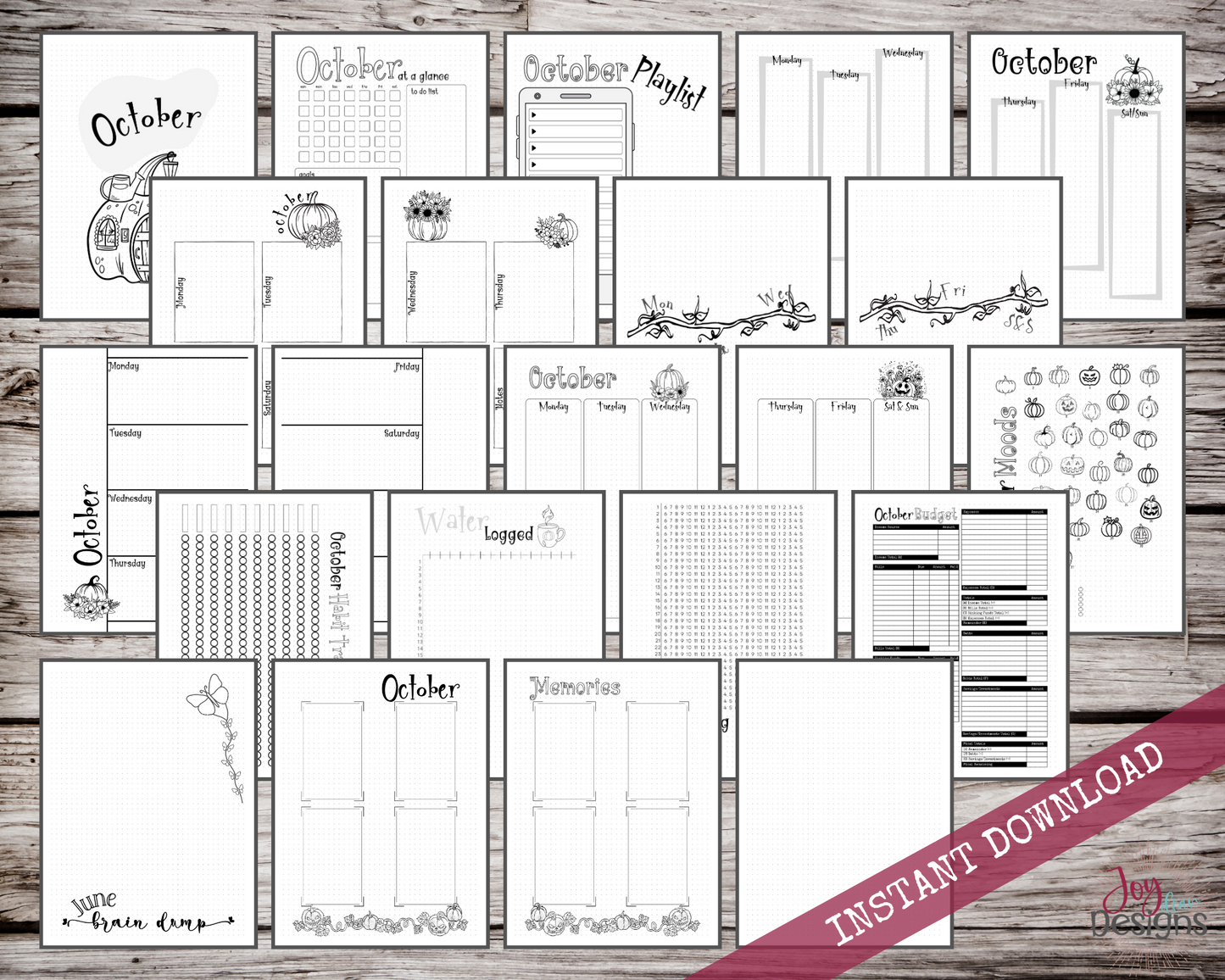 October PreMade Bullet Dotted Journal Planner Pages | Instant Download Printable Planner | Weekly Bujo Inserts Template PDF 2 Sizes