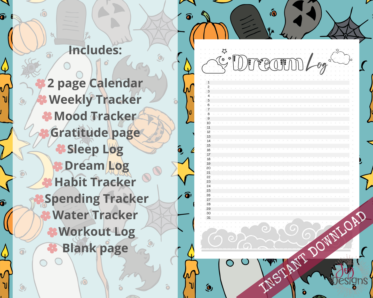 October Pre-Made Bullet Dotted Journal Pages Instant Download Printable Planner Undated