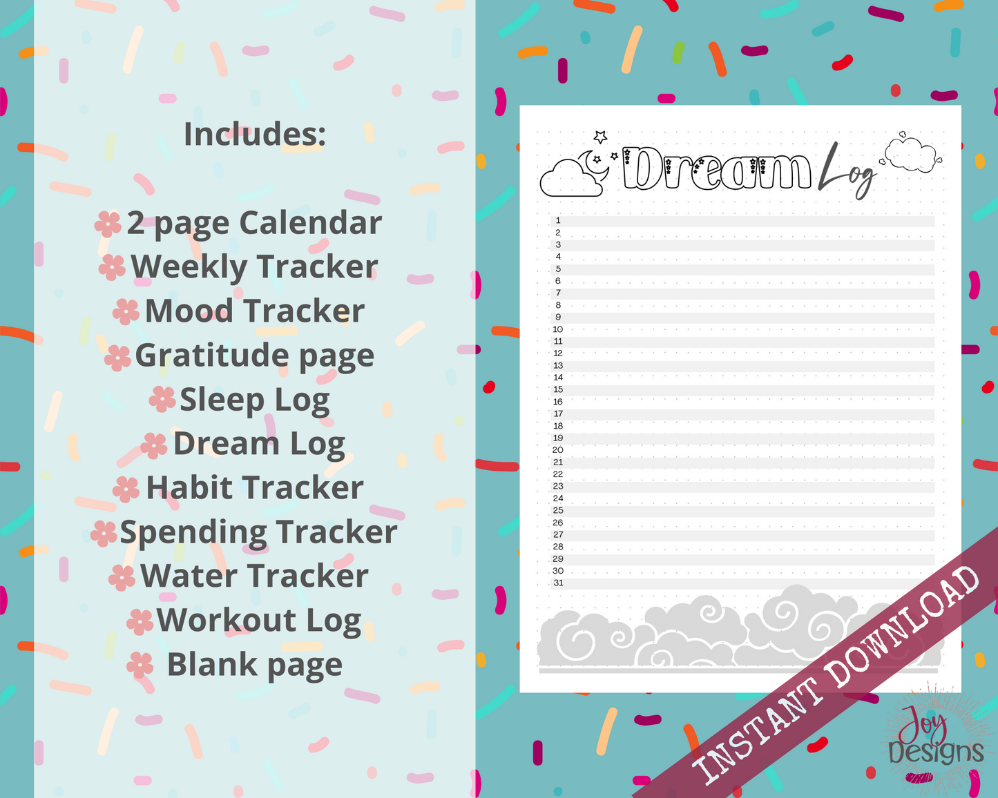 July Pre-Made Bullet Dotted Journal Pages Instant Download Printable Planner Undated