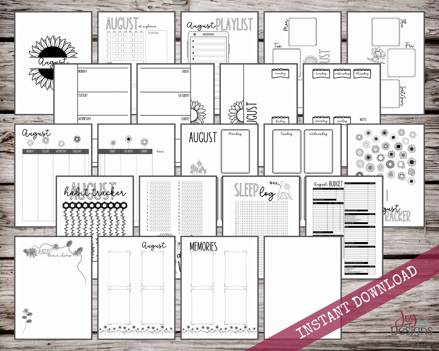 August PreMade Bullet Dotted Journal Planner Pages | Instant Download Printable Planner | Weekly Bujo Inserts Template PDF 2 Sizes