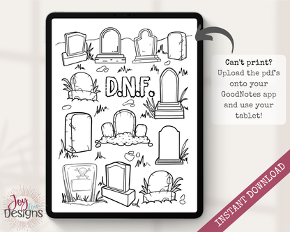 DNF Did Not Finish Graveyard Reading Tracker Journal Page Instant Download Printable Reading Log