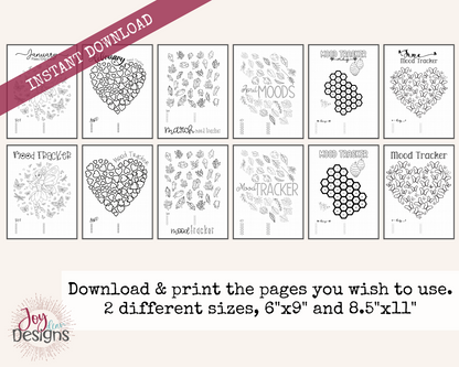 21 Monthly PreMade Mood Trackers Bullet Dotted Journal Pages Instant Download Printable Planner | 6x9 and 8.5 x11 Sizes | FREE Dotted Page