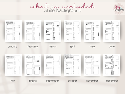 monthly cleaning schedule printable bundle digital cleaning planner pages home management binder inserts chore chart system daily weekly monthly quarterly annual cleaning tracker minimal black and white bujo style dotted and plain backgrounds pdf instant download goodnotes friendly household organization planner insert home cleaning routine house chores list spring cleaning checklist planning tools for busy moms students and families printable planner pages