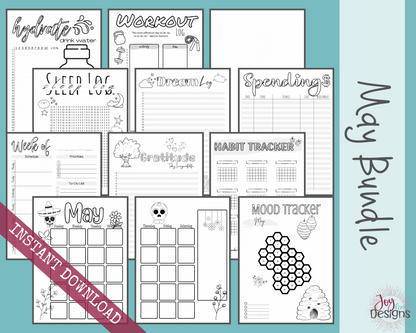 May Pre-Made Bullet Dotted Journal Pages Instant Download Printable Planner Undated