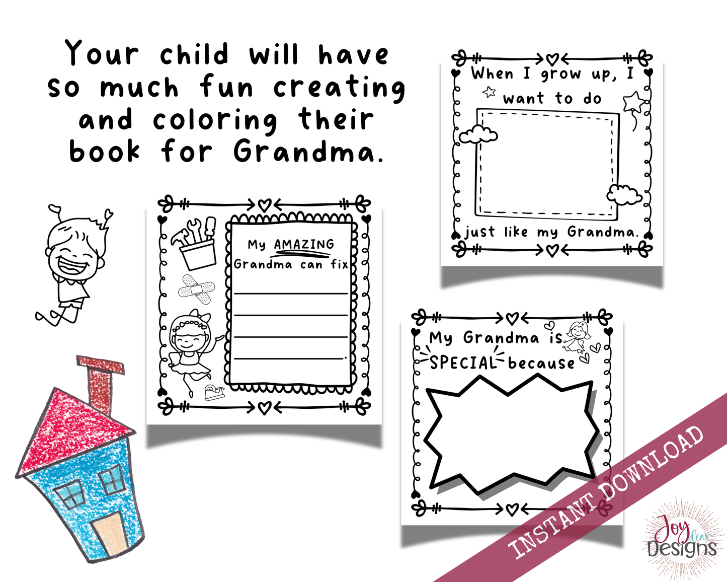 Grandma! I Wrote a Book About You! Awesome Fill in the Blank Book With Prompts for Kids to Fill With Their Own Words: Instant Download Printable