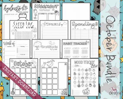 October Pre-Made Bullet Dotted Journal Pages Instant Download Printable Planner Undated