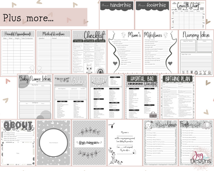 Printable Pregnancy Journal Memory Book to Track From Conception to Baby's First Birthday - Black & White - Digital Instant Download