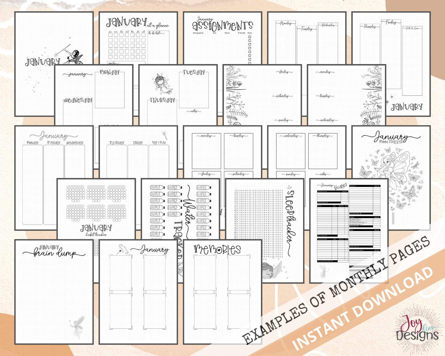 PreMade Student Bullet Dotted Journal Planner Pages | Instant Download Printable Planner | Weekly Bujo Inserts Template PDF 2 Sizes