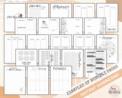 PreMade Student Bullet Dotted Journal Planner Pages | Instant Download Printable Planner | Weekly Bujo Inserts Template PDF 2 Sizes