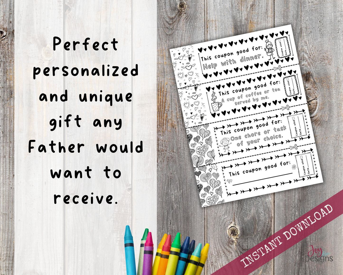 Daddy and Me Coupons: 20 Vouchers to Color, Cut out and Give to Dad. Plus Bonus Pages With Prompts About Father, Instant Download Printable