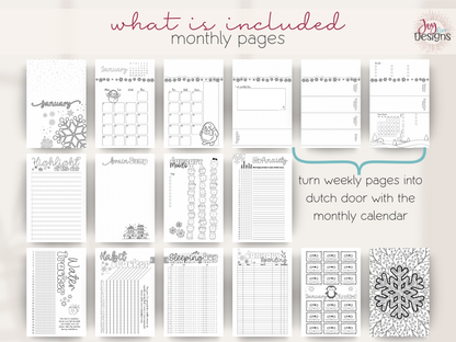 aesthetic bullet journal download pdf 2026 premade dotted planner digital bujo creative planner for women mental health tracking anxiety mood water sleep habit logs monthly themes winter valentines bees easter plants space citrus ice cream owls halloween coffee christmas printable journal in four sizes 6x9 US Letter A4 A5 coloring pages dutch door layouts bleed proof style organization self care routine gift idea