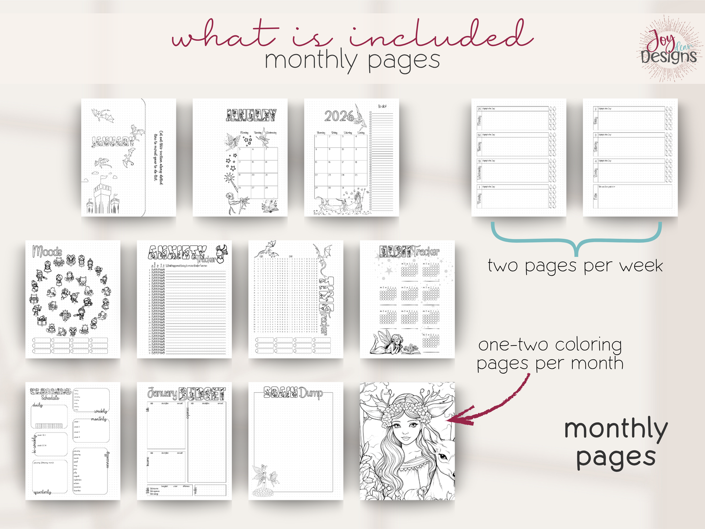 the enchanted 2026 digital planner bullet dotted journal download printable planner goodnotes planner notability planner pre made bujo monthly themes coloring pages habit tracker mood tracker goal setting planner creative digital journal undated planner aesthetic planner productivity planner for women mindfulness journal self care tracker organization planner daily planner weekly planner yearly overview bullet journal pages instant download joy dean designs 2026 planner printable stationery