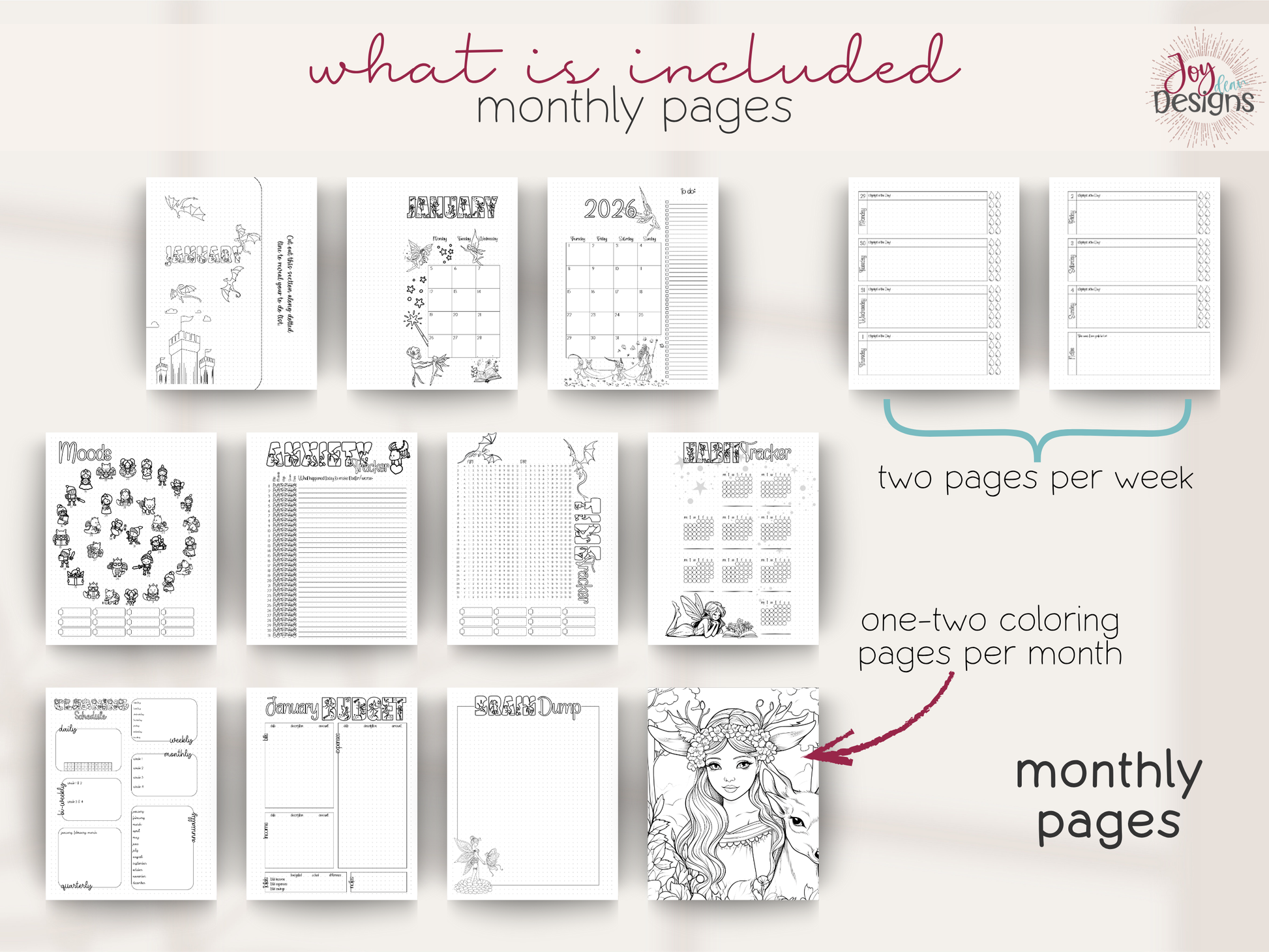 the enchanted 2026 digital planner bullet dotted journal download printable planner goodnotes planner notability planner pre made bujo monthly themes coloring pages habit tracker mood tracker goal setting planner creative digital journal undated planner aesthetic planner productivity planner for women mindfulness journal self care tracker organization planner daily planner weekly planner yearly overview bullet journal pages instant download joy dean designs 2026 planner printable stationery