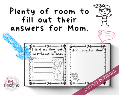 Mom! I Wrote a Book About You! Awesome Fill in the Blank Book With Prompts for Kids to Fill With Their Own Words: Instant Download Printable