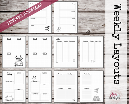 July PreMade Bullet Dotted Journal Planner Pages | Instant Download Printable Planner | Weekly Bujo Inserts Template PDF 2 Sizes