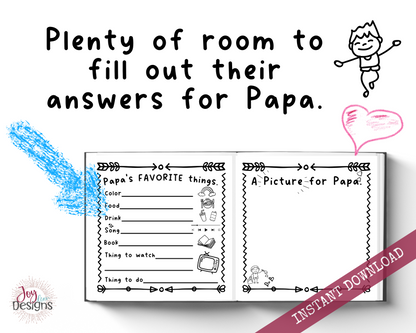 Papa! I Wrote a Book About You! Instant Download, Printable Fill in the Blank Pages With Prompts for Kids to Fill in for Their Papa