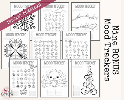 21 Monthly PreMade Mood Trackers Bullet Dotted Journal Pages Instant Download Printable Planner | 6x9 and 8.5 x11 Sizes | FREE Dotted Page