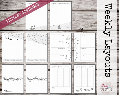 June PreMade Bullet Dotted Journal Planner Pages | Instant Download Printable Planner | Weekly Bujo Inserts Template PDF 2 Sizes