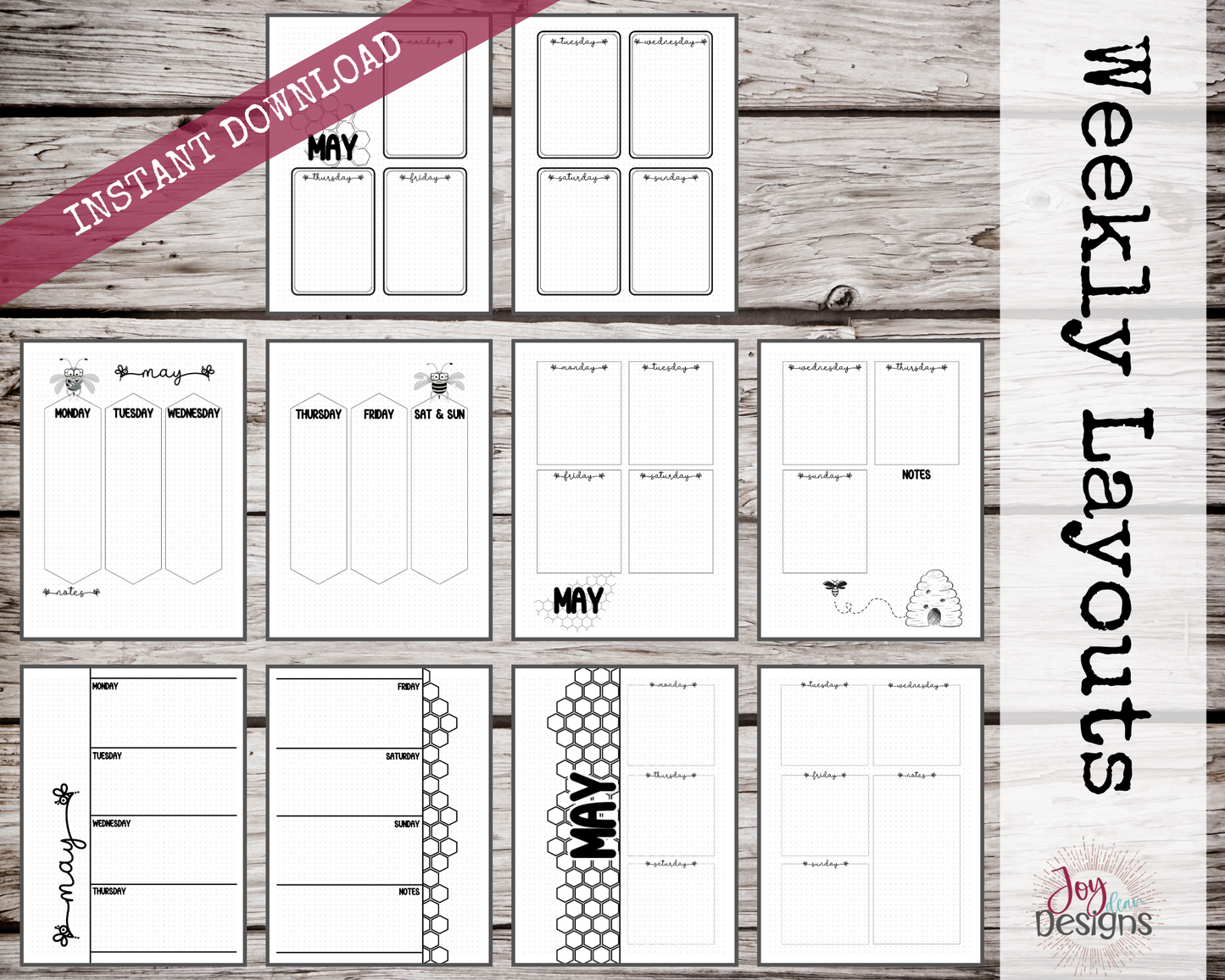 May PreMade Bullet Dotted Journal Planner Pages | Instant Download Printable Planner | Weekly Bujo Inserts Template PDF 2 Sizes