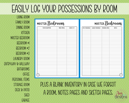 Home Inventory Record Book: Complete Home Inventory and Maintenance System to Keep Track of Personal Property - Digital Instant Download